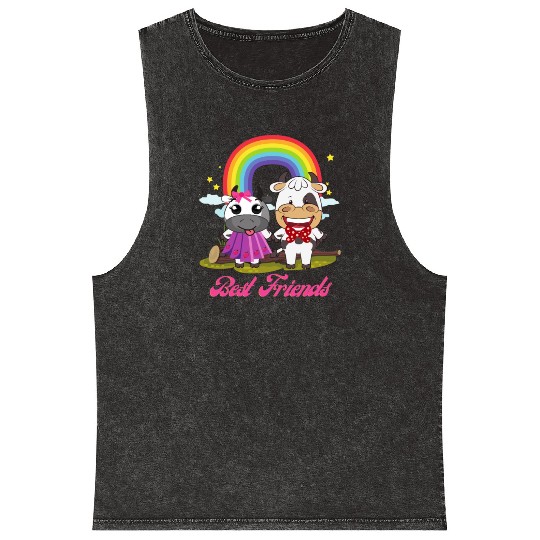 Cow Mooey Cute Strawberry Cow Best Friends Mineral Wash Tank Tops