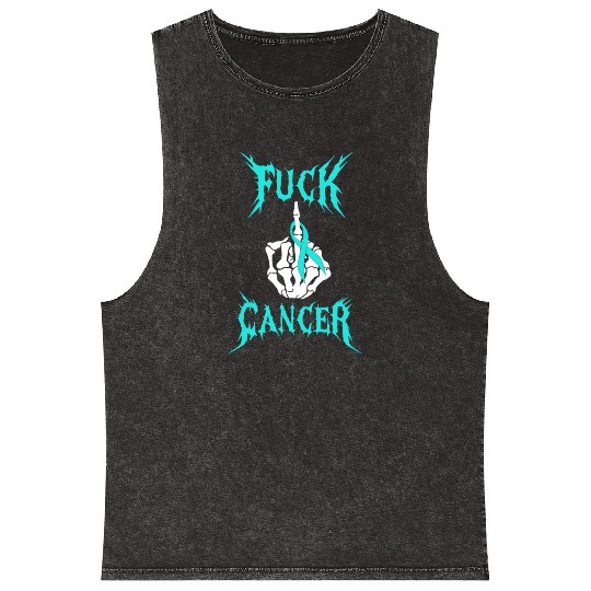 Fuck Cancer Warrior Teal Ribbon Ovarian Cancer Mineral Wash Tank Tops
