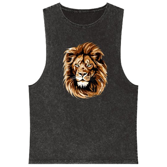 lion brown head in the style of detailed Mineral Wash Tank Tops