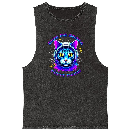 Neon cat give me space right meow Mineral Wash Tank Tops