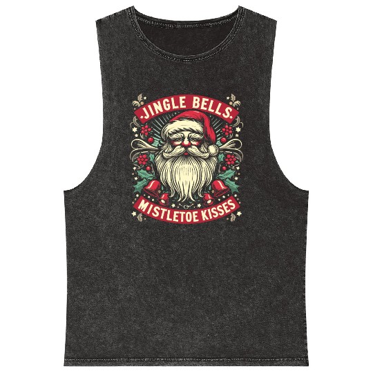 Jingle Bells Mistletoe Kisses Mineral Wash Tank Tops