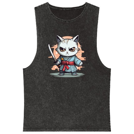 Cute Samurai Cat Kawaii Japanese Ronin Aesthetic A Mineral Wash Tank Tops