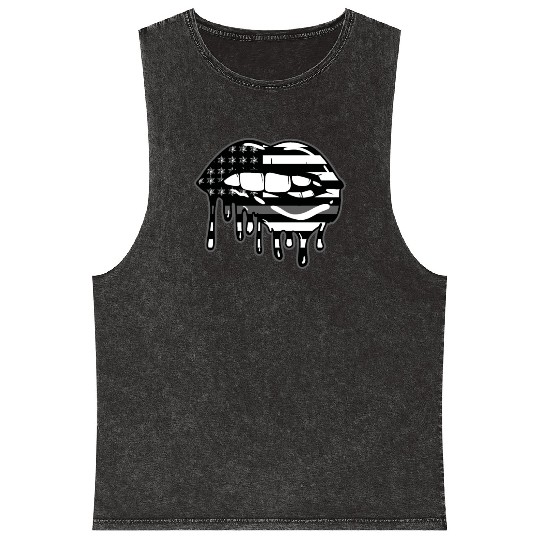 US Flag Lips Correctional Officer Patriotic First Mineral Wash Tank Tops