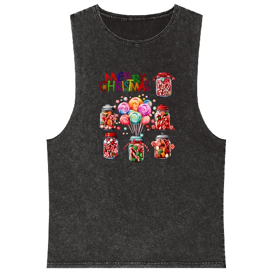 Merry Christmas Sweet Candy Canes Mineral Wash Tank Tops