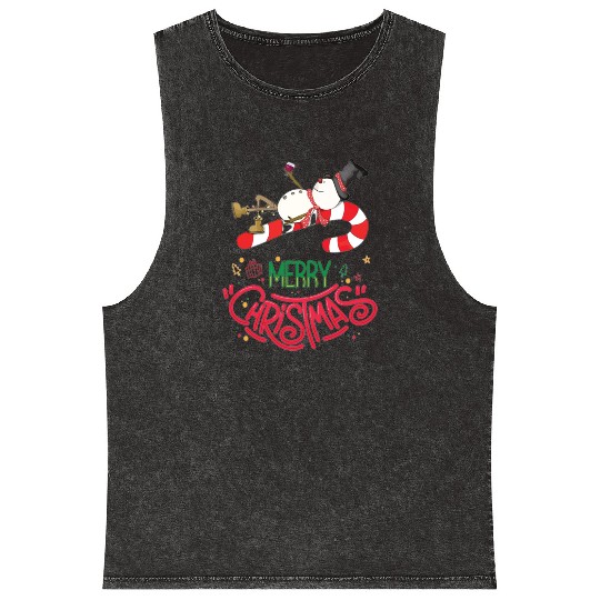 Snowman Lying On Candy Cane Merry Christmas Mineral Wash Tank Tops