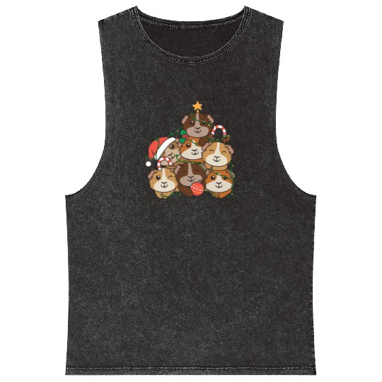 Guinea Pig Christmas Tree Funny Animal Mineral Wash Tank Tops