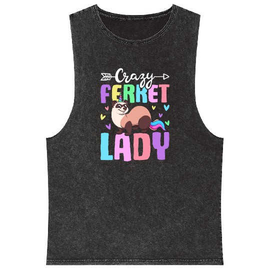 Female Ferret Lover Mineral Wash Tank Tops