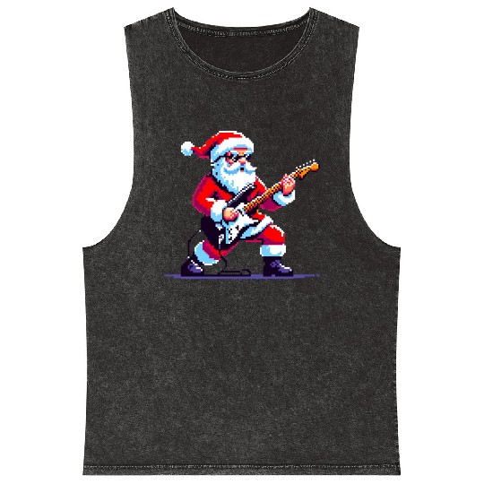 Rocking Santa 8-Bit Pixel Art Mineral Wash Tank Tops