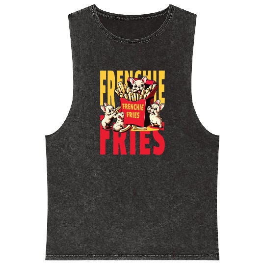 Frenchie Fries - Cute French Bulldog Fries Mineral Wash Tank Tops