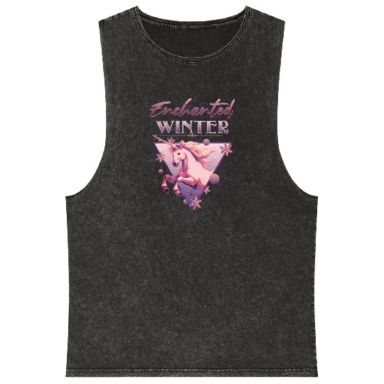 Enchanted Winter 80s Retro Lilac Unicorn Mineral Wash Tank Tops