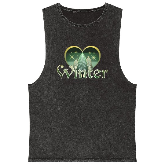 Winter Heart Evergreen Retro Sunset Mineral Wash Tank Tops