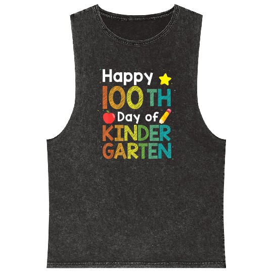 Cute 100 Days Of Kindergarten Teacher Colorful Mineral Wash Tank Tops