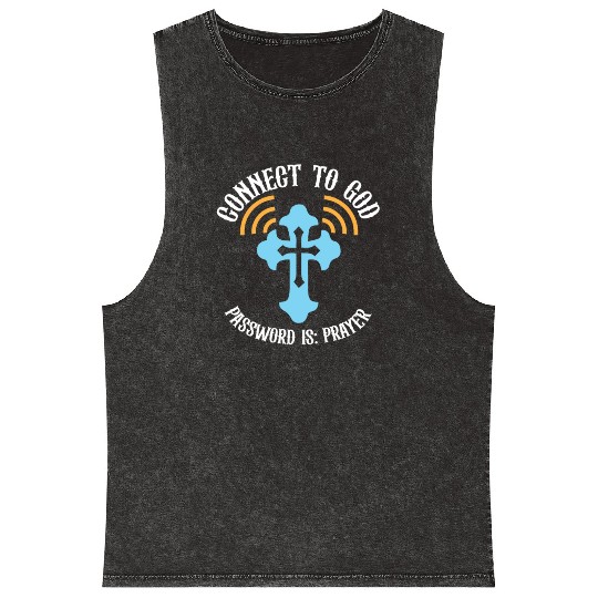 Connect to God I Love Jesus Believer Scripture Mineral Wash Tank Tops
