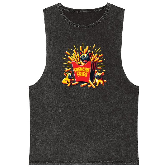 Frenchie Fries - Cute French Bulldog Fries Mineral Wash Tank Tops
