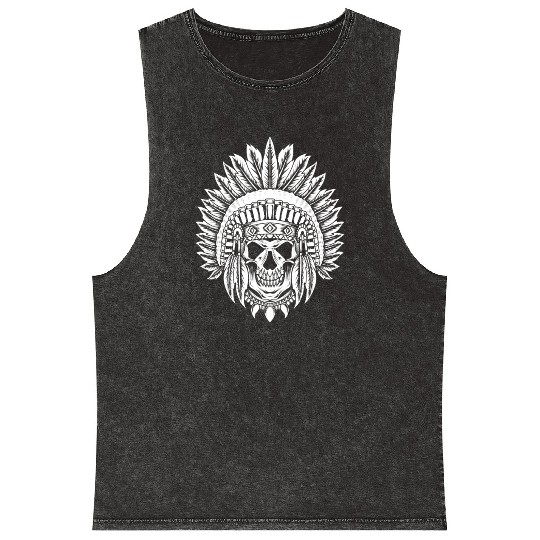 Indigenous Native American Skull Skull Head Mineral Wash Tank Tops