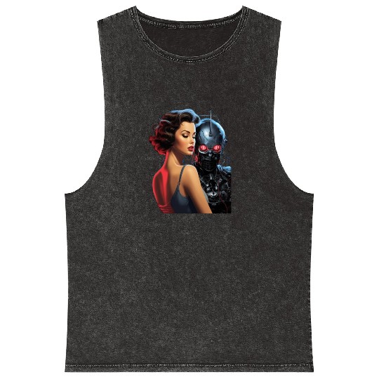 Pinup Girl Vintage Robot Robotics Mineral Wash Tank Tops
