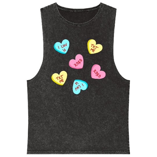 Sweet Candy Hearts Valentines Day Mineral Wash Tank Tops