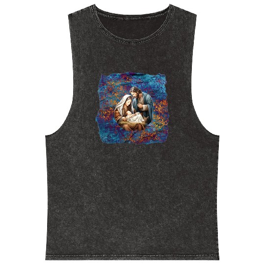 Nativity scene with Mary Joseph Baby Jesus Mineral Wash Tank Tops