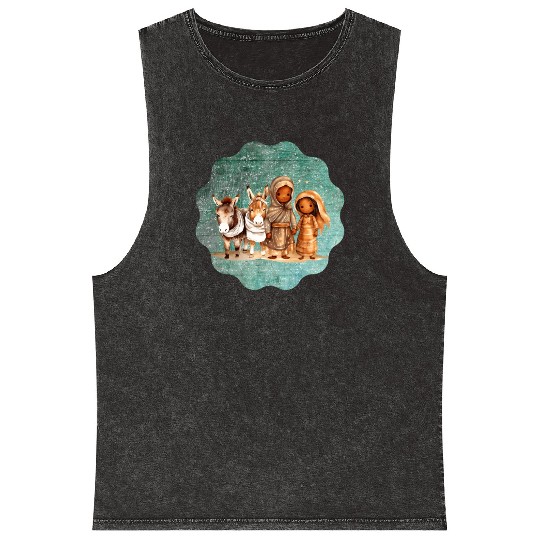 Christmas Nativity Scene Shepherds and Sheep Mineral Wash Tank Tops