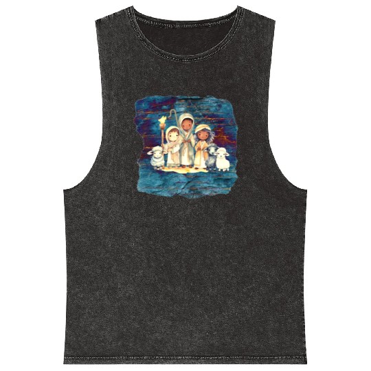 Christmas Nativity Scene Shepherds and Sheep Mineral Wash Tank Tops