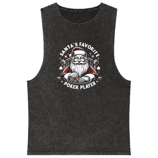 Xmas Santa Claus Poker Player Mineral Wash Tank Tops