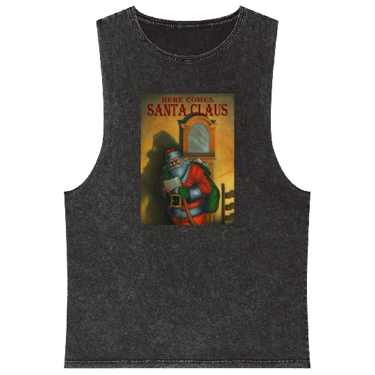 Evil Santa 2-Here Comes Santa Claus Mineral Wash Tank Tops
