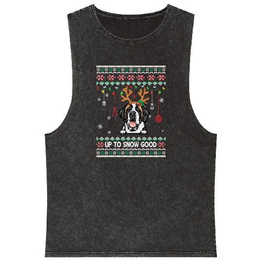 Saint Bernard Dog Reindeer Ugly Christmas Xmas Mineral Wash Tank Tops