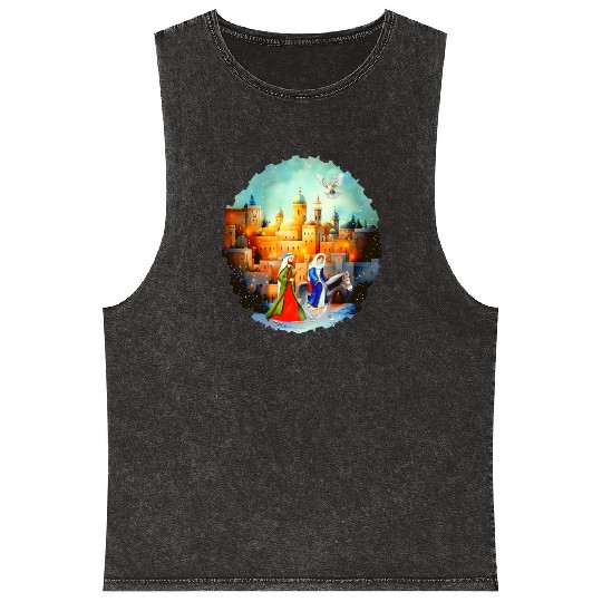 Mary and Joseph in Bethlehem with donkey Mineral Wash Tank Tops