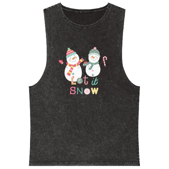 Fun Snowman Let It Snow Colorful Christmas Mineral Wash Tank Tops