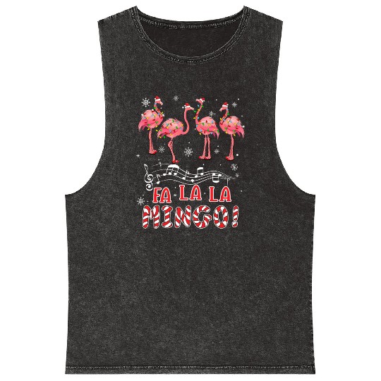 Candy Cane Flamingoes Fa La La Mingo Flamingo Mineral Wash Tank Tops