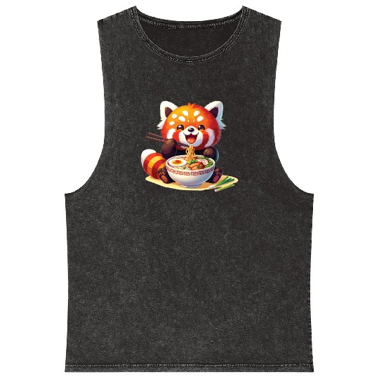 Cute Red Panda Eats Ramen Noodles Red Panda Mineral Wash Tank Tops