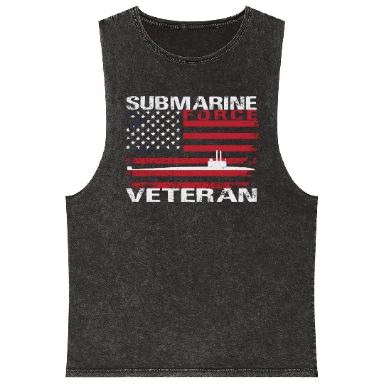 Submarine Force Veteran Usa Flag White Stars Mineral Wash Tank Tops