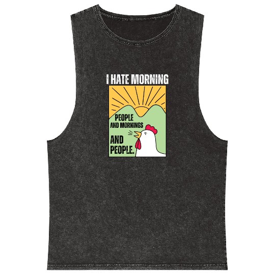 Humorous Morning Chicken Graphic Mineral Wash Tank Tops