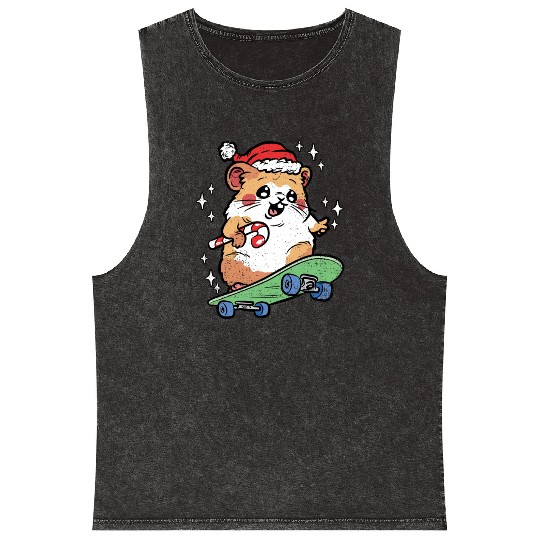 CUTE HAMSTER RIDING SKATEBOARD Mineral Wash Tank Tops