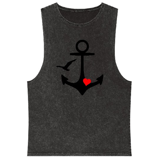 Anchor Heart Seagull Mineral Wash Tank Tops