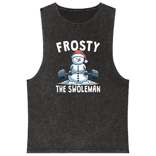 Frosty the Swoleman Christmas Funny Snowman Gym Mineral Wash Tank Tops