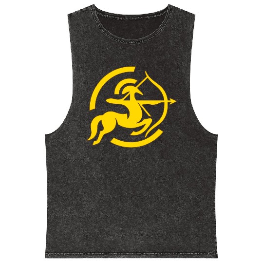 Zodiac Sagittarius Arc Icon Minimalistic Gold Mineral Wash Tank Tops