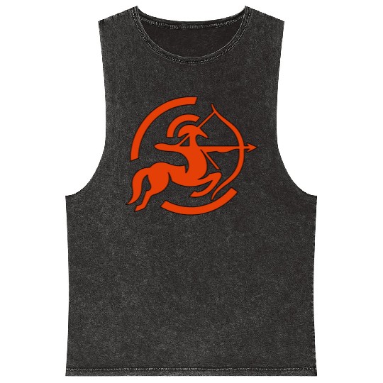 Zodiac Sagittarius Arc Icon Minimalistic In Red Mineral Wash Tank Tops