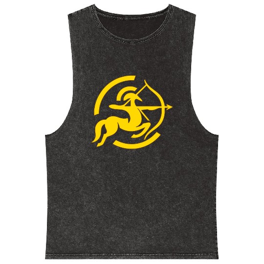 Zodiac Sagittarius Arc Icon Minimalistic Gold Mineral Wash Tank Tops