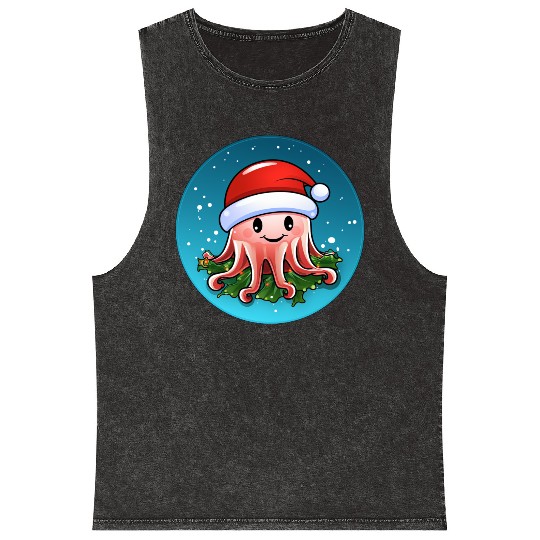 Jellyfish Christmas Mineral Wash Tank Tops