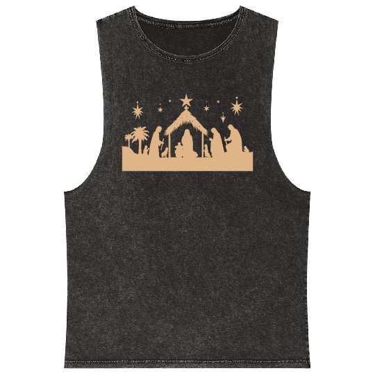 Nativity Scene with Mary Joseph Baby Jesus Mineral Wash Tank Tops