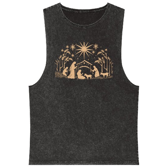 Nativity Scene with Mary Joseph Baby Jesus Mineral Wash Tank Tops