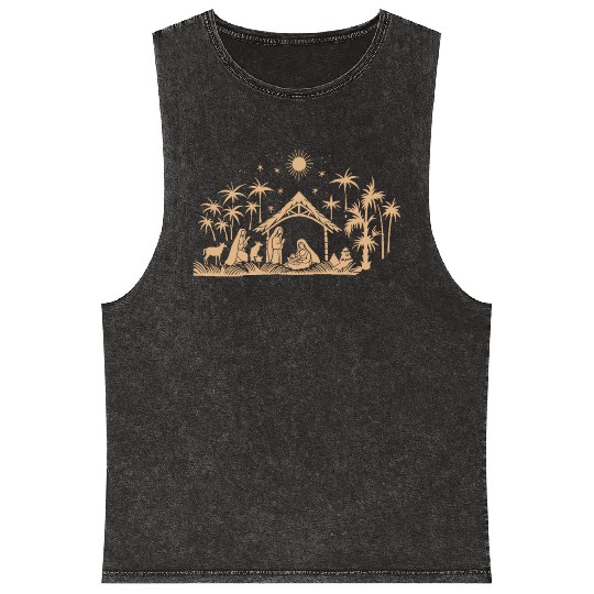 Nativity Scene with Mary Joseph Baby Jesus Mineral Wash Tank Tops
