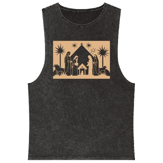Nativity Scene with Mary Joseph Baby Jesus Mineral Wash Tank Tops