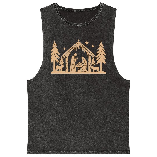Nativity Scene with Mary Joseph Baby Jesus Mineral Wash Tank Tops