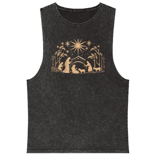 Nativity Scene with Mary Joseph Baby Jesus Mineral Wash Tank Tops