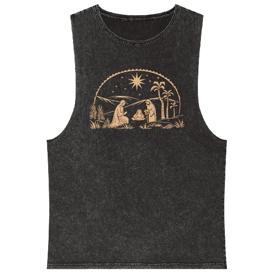 Nativity Scene with Mary Joseph Baby Jesus Mineral Wash Tank Tops