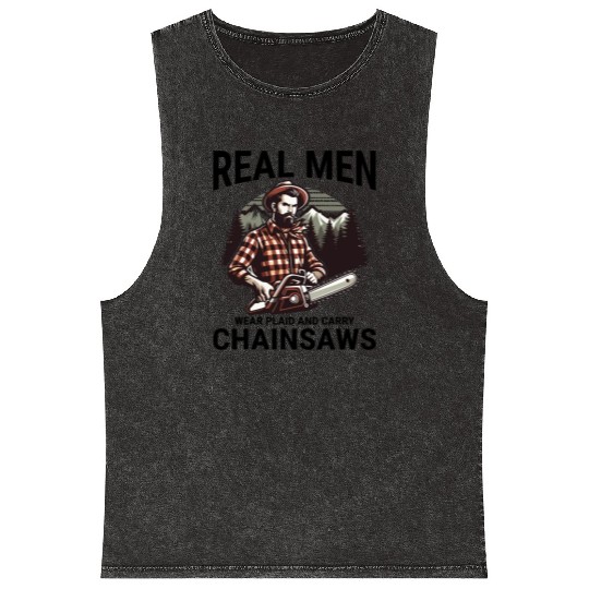 Lumberjack Woodworker Woodcutter Chainsaw Arborist Mineral Wash Tank Tops