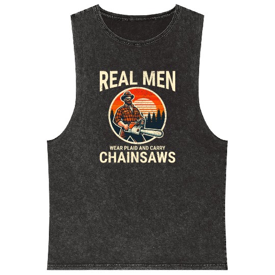 Lumberjack Woodworker Woodcutter Chainsaw Arborist Mineral Wash Tank Tops