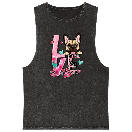 Frenchie Dog I Love My Dog Valentines Day Mineral Wash Tank Tops
